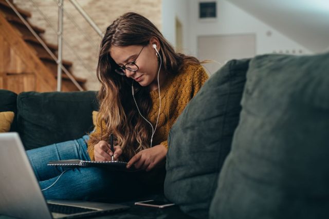 A female student is studying